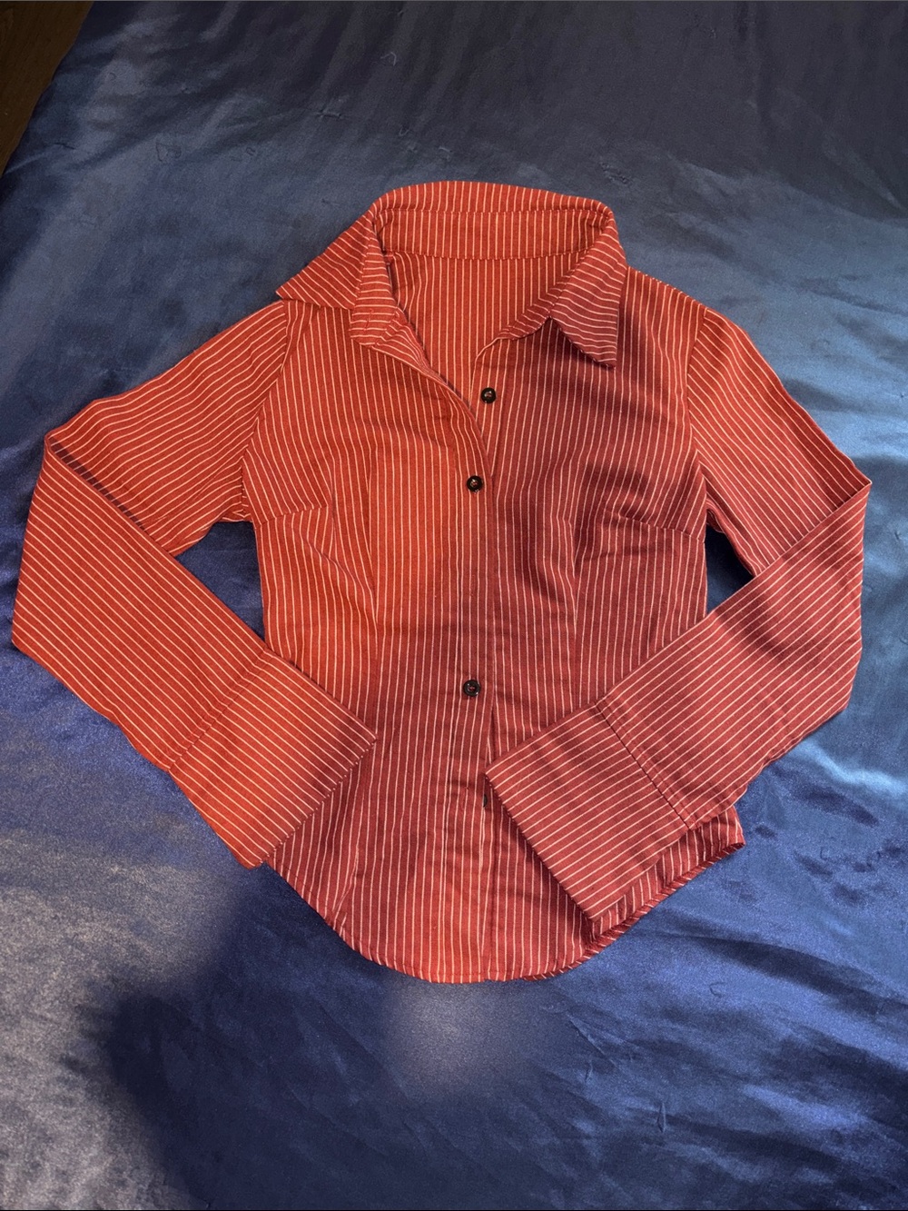 SHEIN Burgundy Pinstripe Button-Up Top
